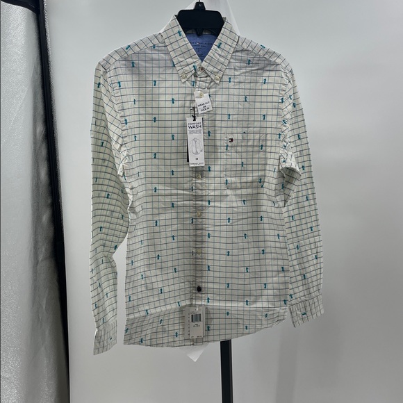 Tommy Hilfiger Cream and Blue Grid Shirt - Picture 1 of 7